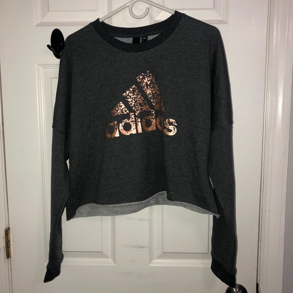 Adidas Gold Logo Cropped Sweatshirt